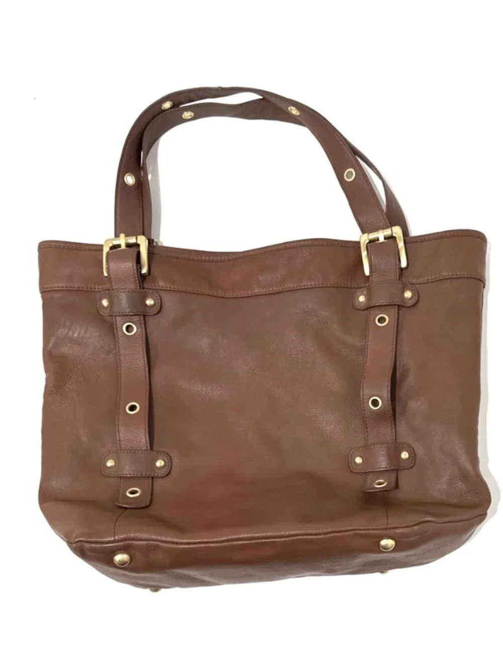 Steven by Steve Madden Brown Leather Shoulder Bag Purse Gold Tone Grommet